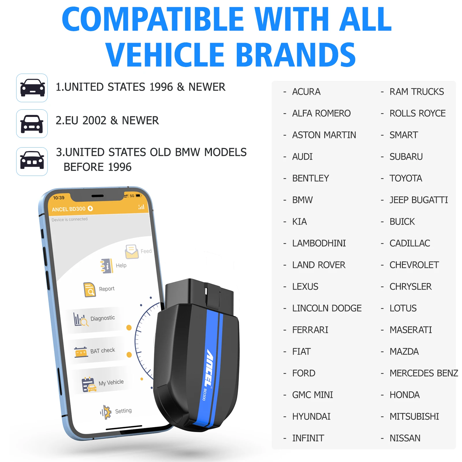 ANCEL BD300 OBD2 Scanner Full System Bluetooth Automotive Tool Scan ABS Airbag Transmission TPMS Error Code Reader for BMW  Mini 6