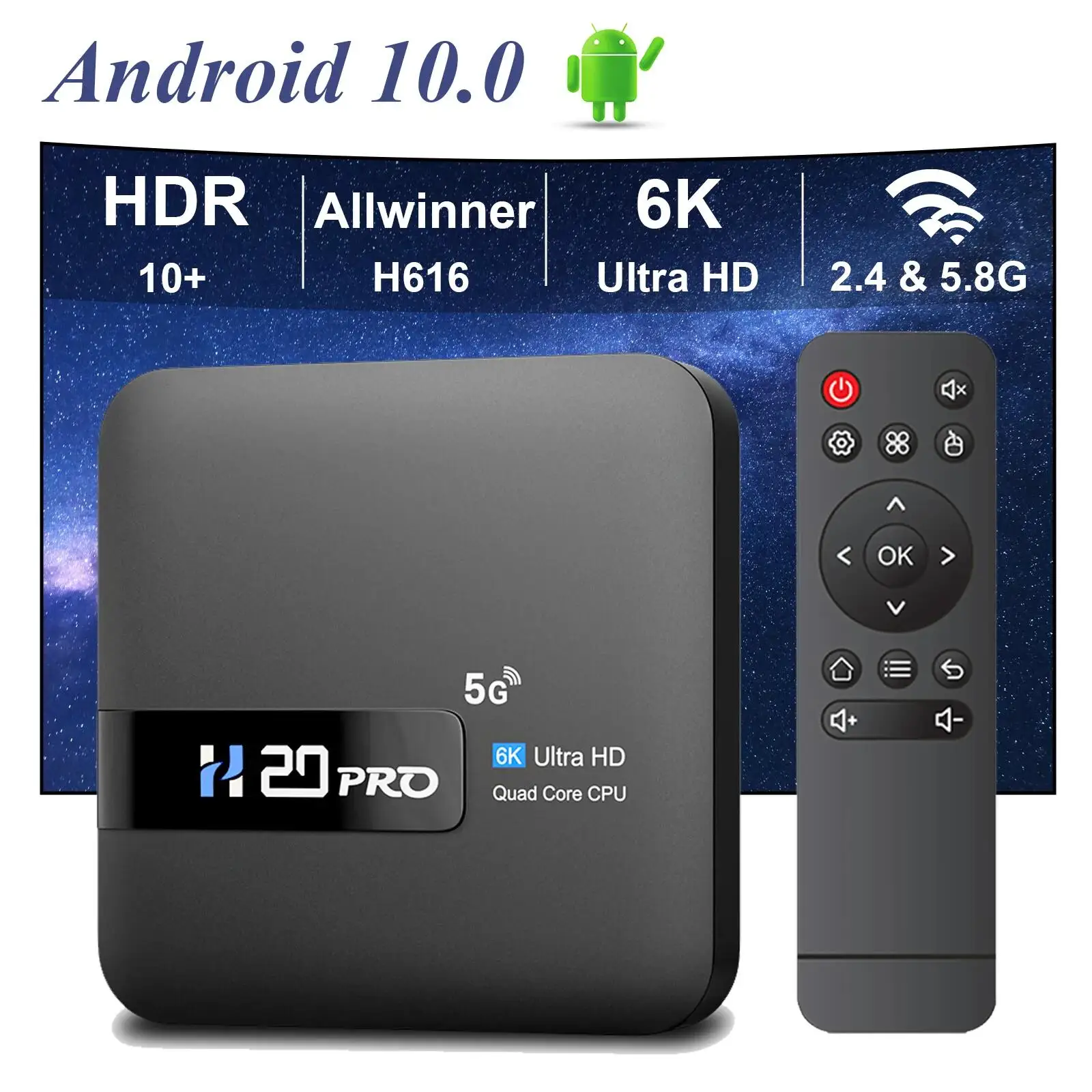 HONGTOP H20PRO 스마트 TV 박스, 와이파이 6, 안드로이드 10, 6K..