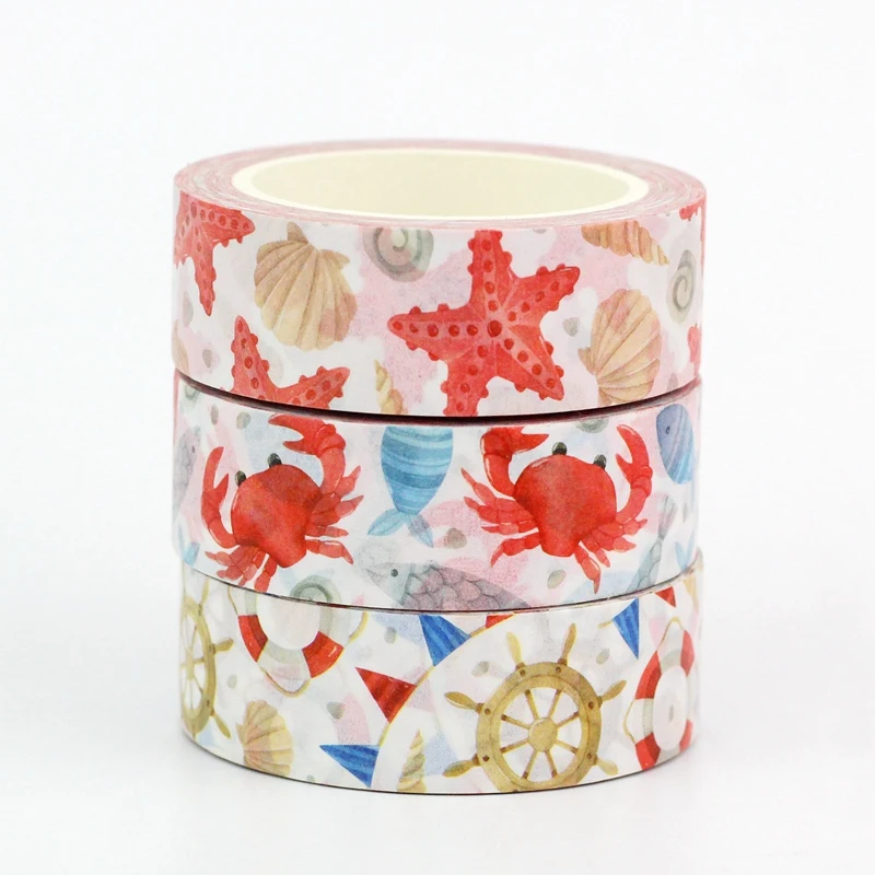 NEW 1PC 10M Decor Kawaii Marine Animals Crabs Starfish Washi Tape Set for Scrapbooking Journaling Masking Tape Cute Stationery 2
