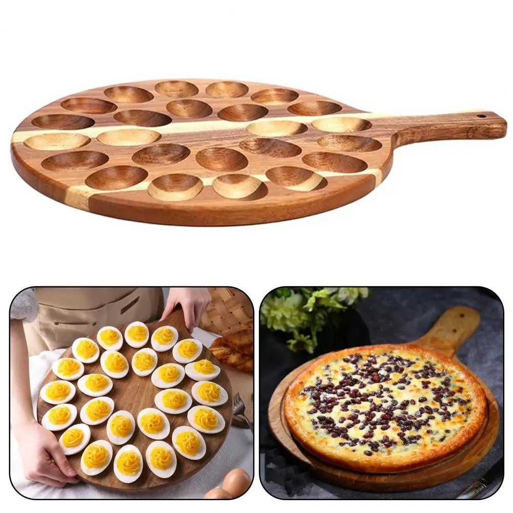 Egg Storage Plate Wooden Easter Deviled Egg Platter with Handle Round Charcuterie Serving Board for 24 Eggs Countertop Egg Tray 3