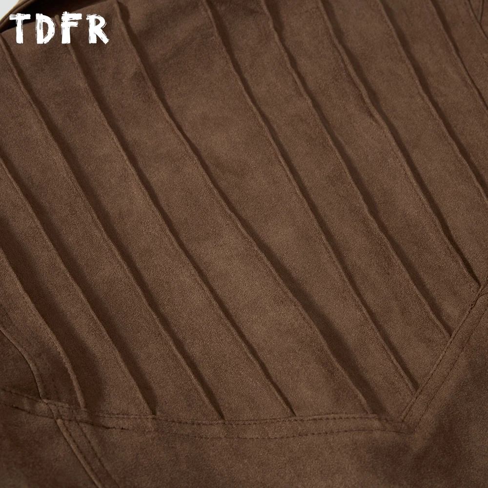 Giacca in pelle scamosciata impiombata retrò da uomo autunno inverno casual risvolto allentato manica lunga cerniera capispalla uomo 4