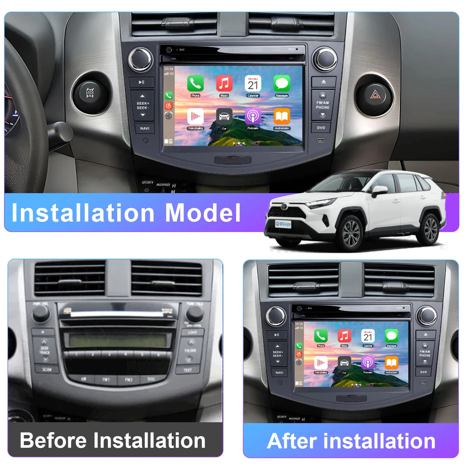 Android Car Radio for Toyota RAV4 2006-2012 Multimedia Player Supports CarPlay,
