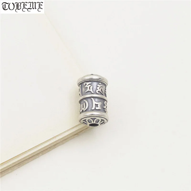 

100% Vintage 925 Silver Tibetan Six Words Prover Bead Sterling Buddhist OM Mantra Loose Beads DIY Jewelry Findings