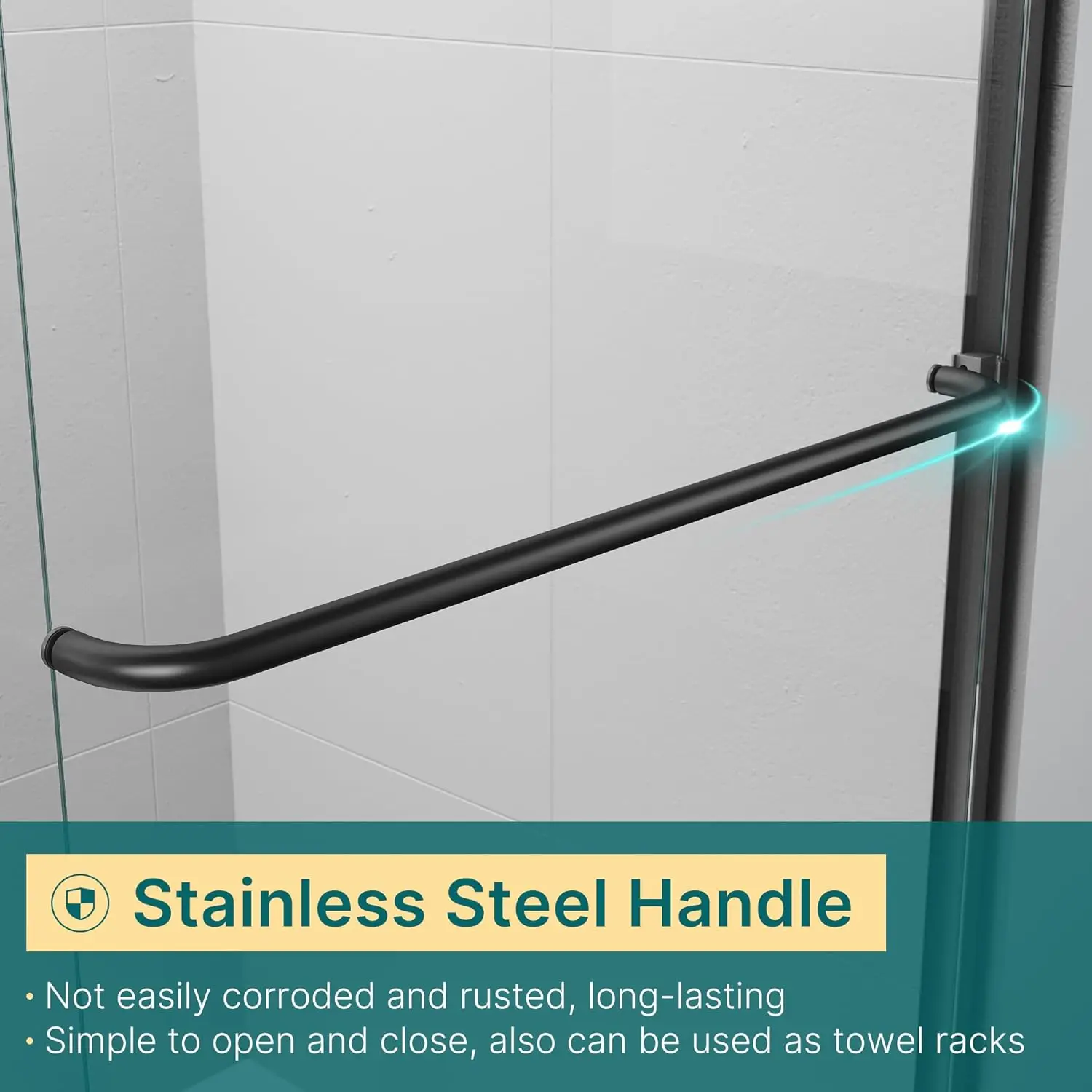 Frameless Sliding Shower Door,Bathroom Sliding Door with 1/4'' Clear Glass, Black Hardware Double Sliding Glass Shower Enclosure 6