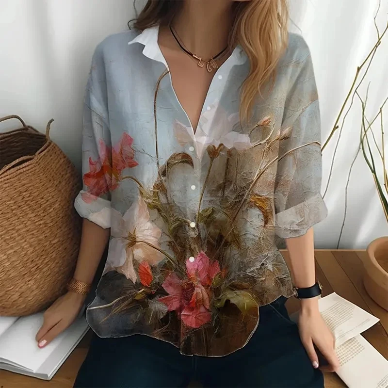 Elegant women's shirt retro casual long sleeve high quality women's clothing 3D printing spring and summer new style