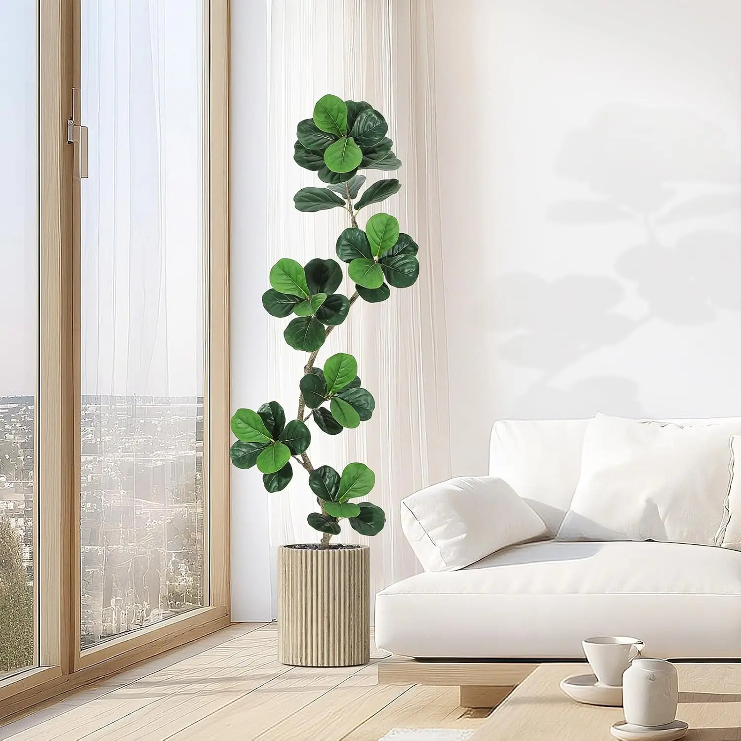 Künstlicher Geigenblatt-Feigenbaum, künstliche Pflanze mit weißem Pflanzgefäß, großer künstlicher Ficus-Baum für Zuhause oder Büro, Einweihungsgeschenk – Detail 9