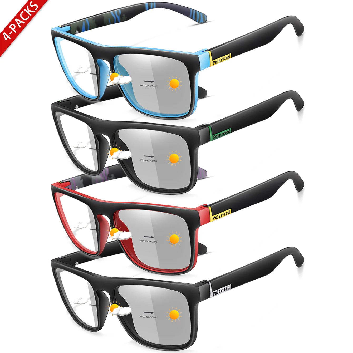 2 Pairs and 4 Pairs Set Photochromic Cycling Sunglasses for Men and Women