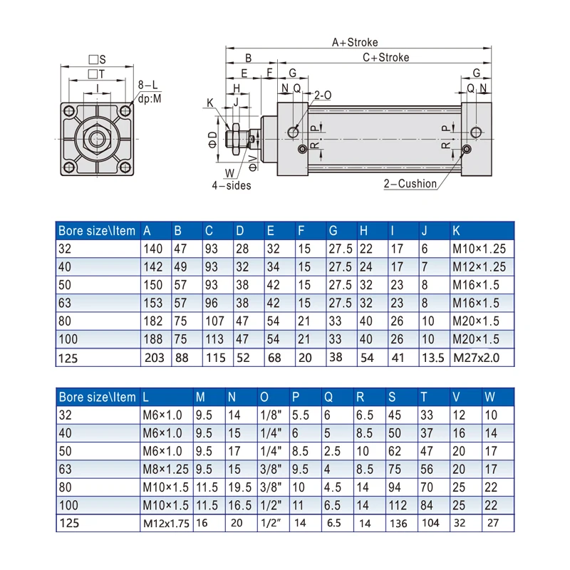 SC40/50/63/80/100/125/mm Bore Double Acting Standard Air Pneumatic Cylinder 1100/1200/1300/1400/1500/1600/2000mm Long Stroke