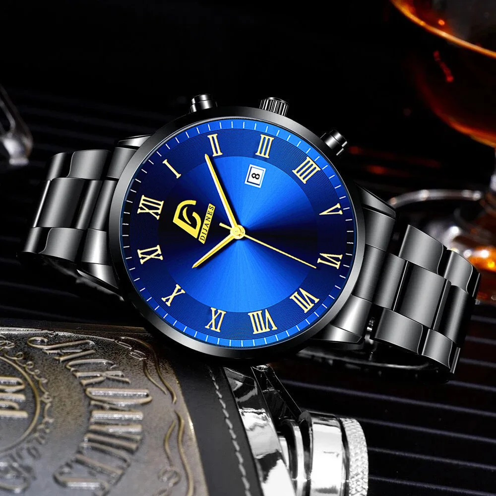 Mens Gold Stainless Steel Watches Luxury Minimalist Calendar Sports Quartz Wrist Watch Men Business Casual relogio masculino