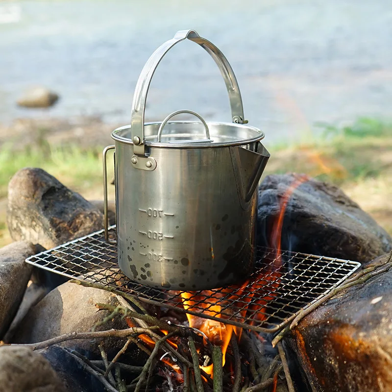 

1.2L Heatable Pot Portable Kettle Outdoor Camping Hiking Tea Kettle Large Capacity Water Kettle Stainless Steel Kettle Teapot