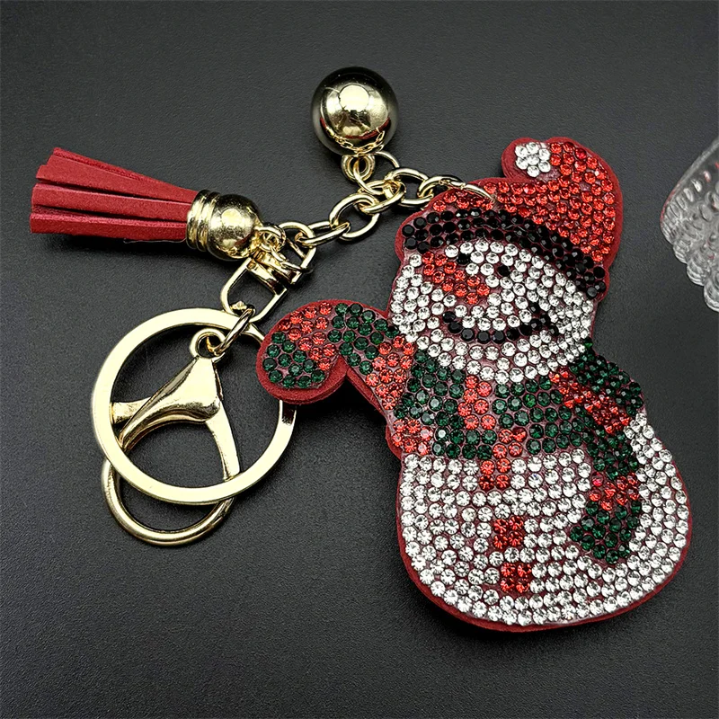 Nette Weihnachten Schneemann Tasche Hängen Für Frauen Männer Volle Blingbling Kristall Rot Quaste Party Handtasche Kawaii Schlüsselring Schmuck Geschenke