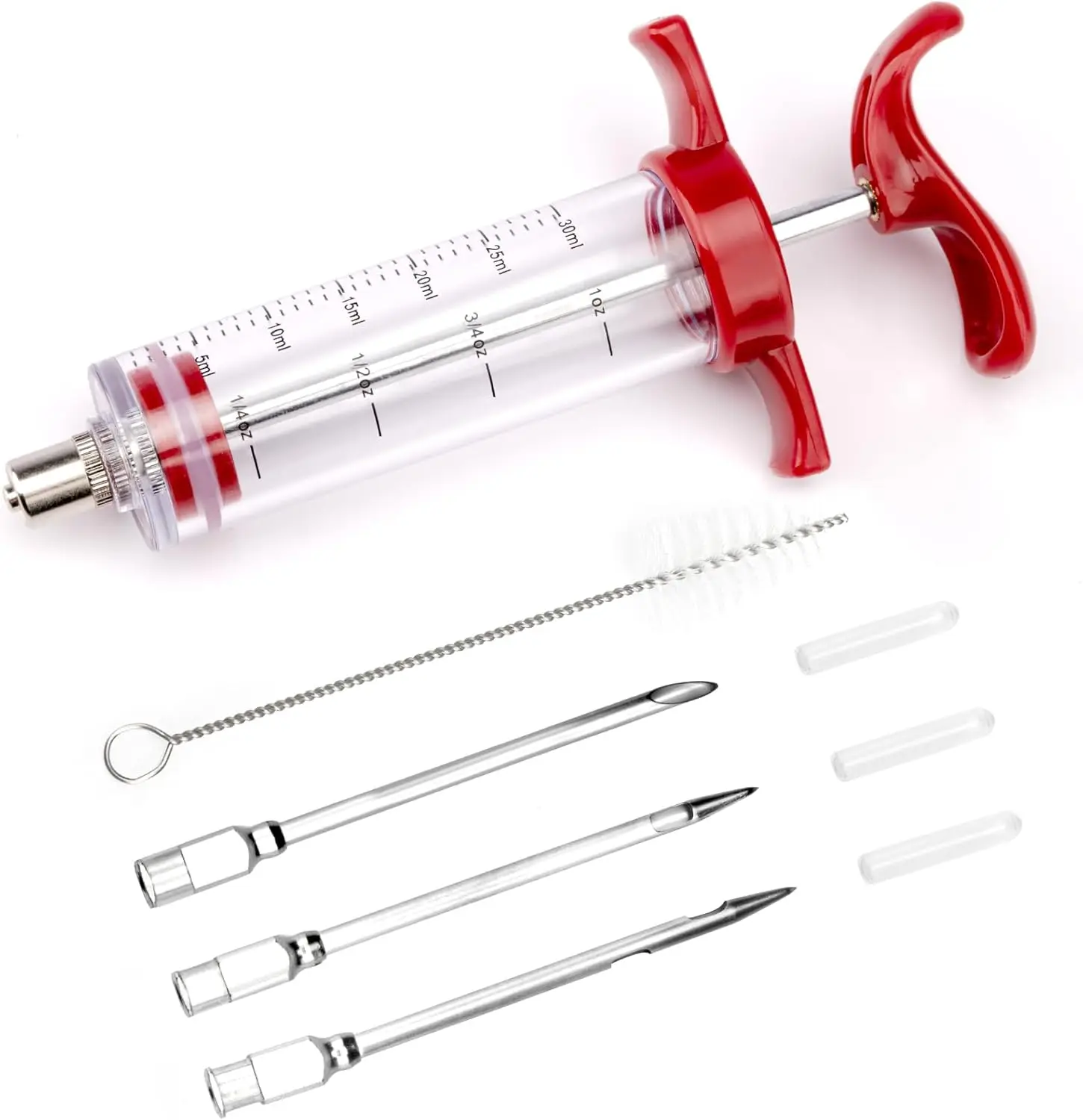 Turkey Meat Injector Syringe Kit with 3 Marinade Needles for BBQ Grill Smoker 1 Oz/30 ml Large Capacity Injector Marinades spice syringe set