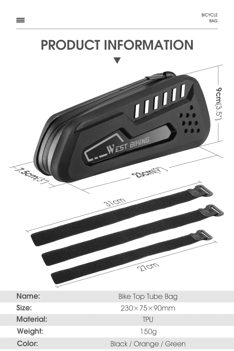 WEST BIKING Abbaubare Hartschalen-Fahrrad-Oberrohrtasche TPU Wasserdichte Vorderrahmentasche Rutschfester Riemen MTB Rennrad Zubehör – Detail 2