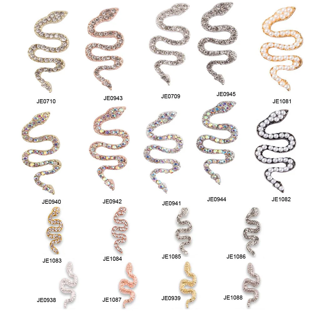 

10Pcs 3D Alloy Snake Nail Glitter Rhinestone Gold Silver Strass Diamond Luxury Snake Nail Art (30*13mm) Metal Snake Nail Jewl*