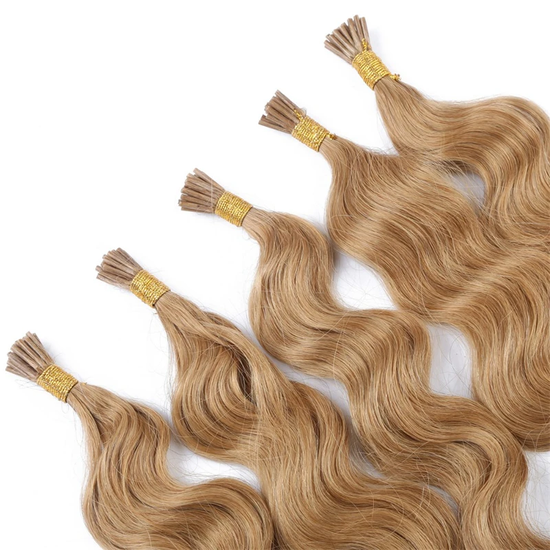 Deep Wave I Tip Fusion Hair Extensions For Women Keratin Nail Human Hair Extensions Ombre #60 Blonde Pre Bonded Remy