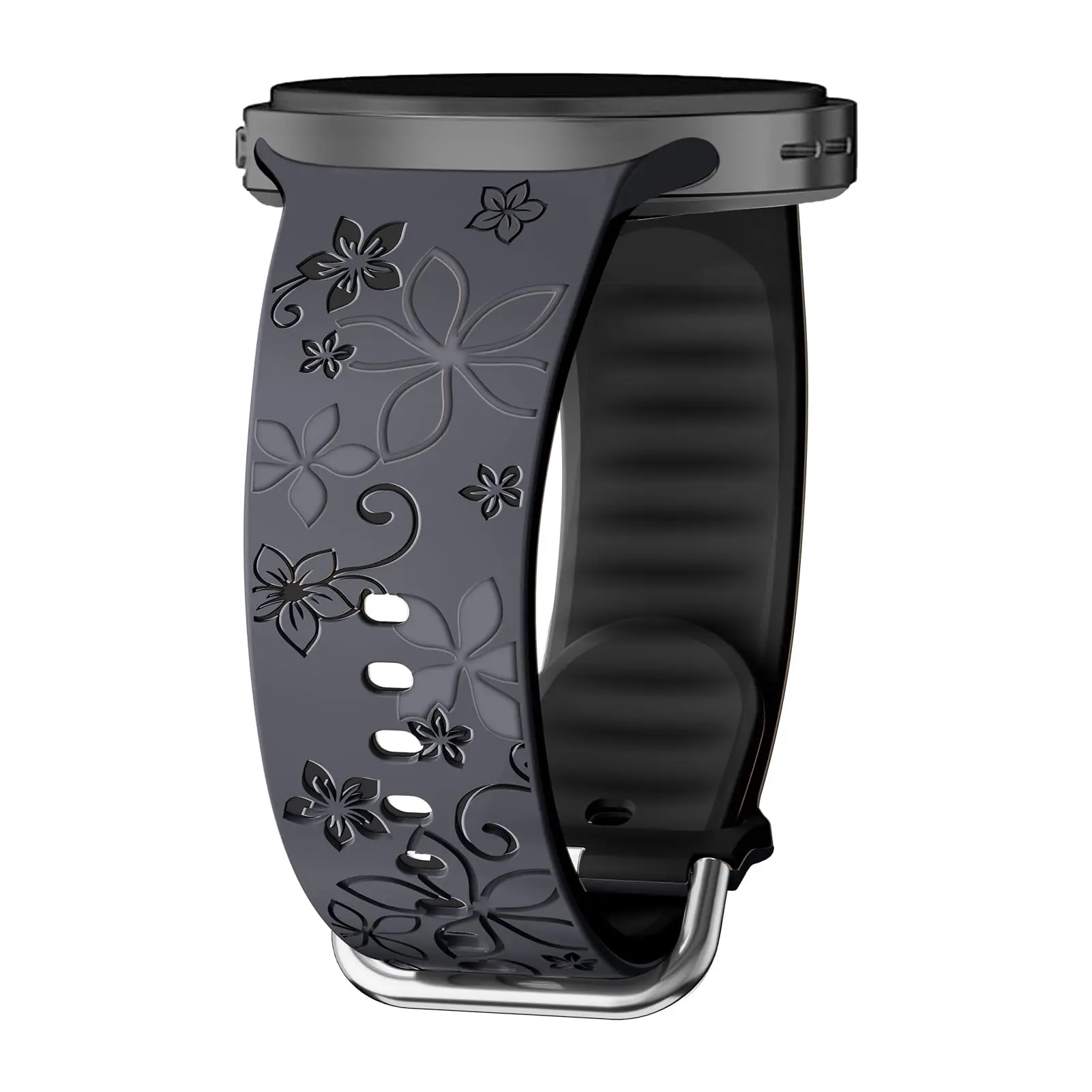Two-Tone Flower Engraved Silicone Wristband