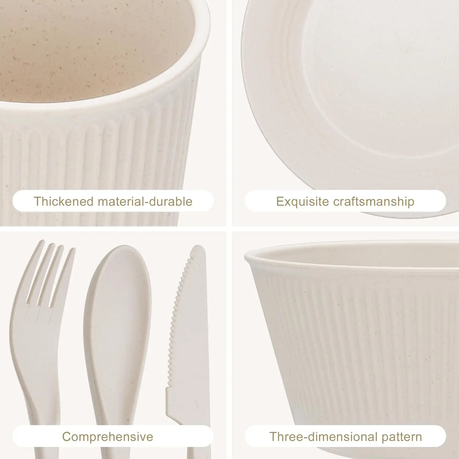 42-Piece Wheat Straw Dinnerware Set – Plates & Bowls 3