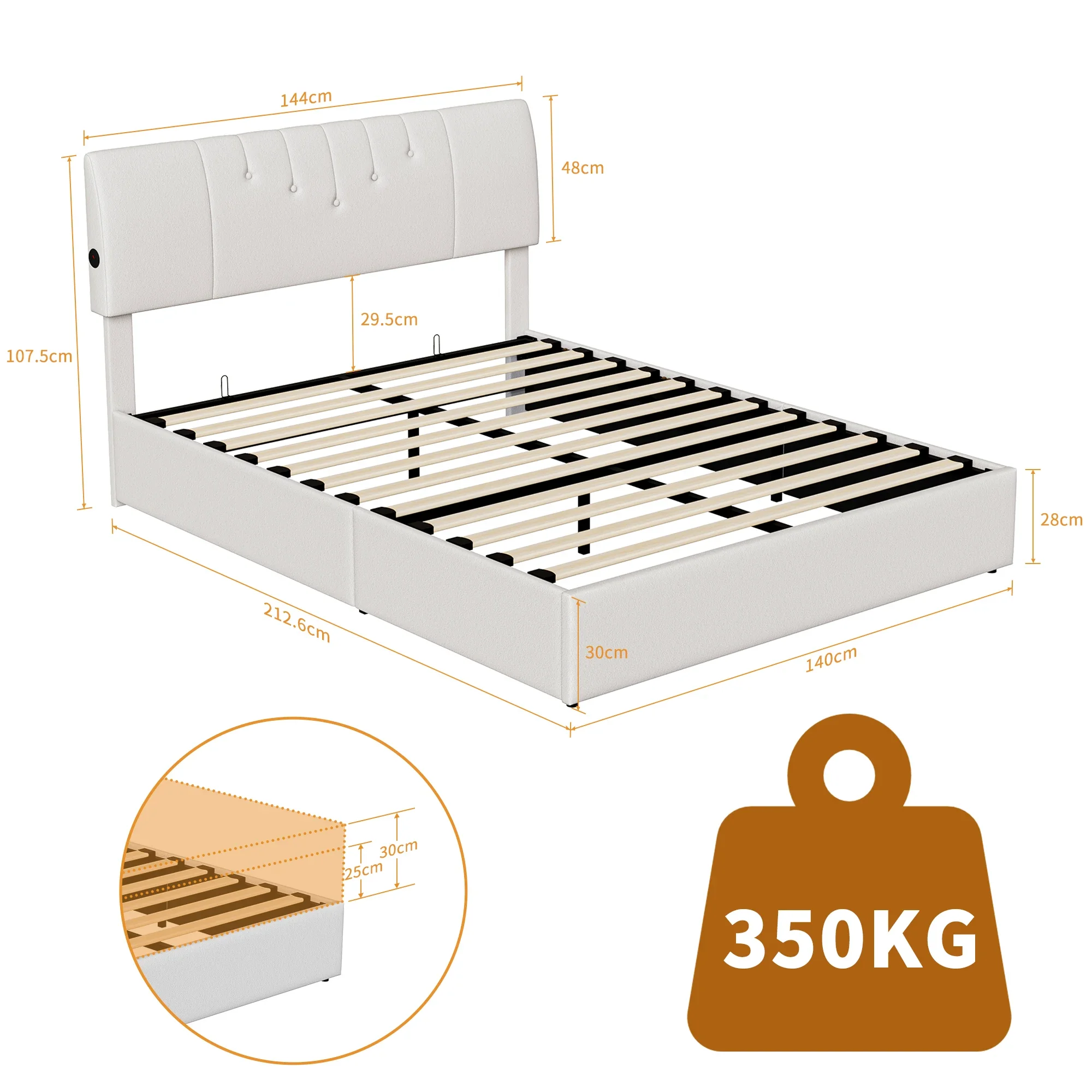 Rosahqnda Polsterbett 140/160 x 200 cm Doppelbett, Jugendbett mit Kopfteil, Bettgestell mit Lattenrost, Teddy-Samt – Detail 2