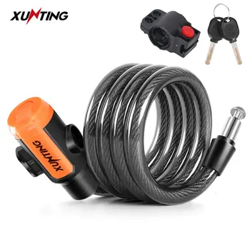 Xunting Bike Lock Chiavi sicure a spirale Lucchetto per cavo per bici con staffa di montaggio Lucchetto per bicicletta per scooter antifurto resistente alle intemperie