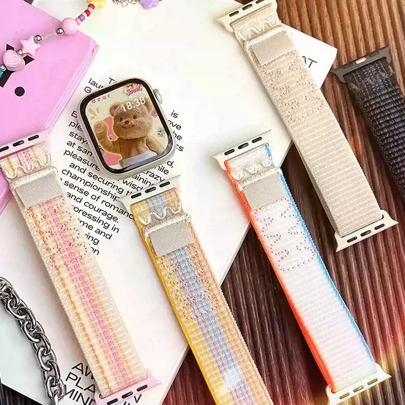 Nylon Loop For Apple Watch Strap 45mm 44mm 46mm 40mm 41mm 38mm 42mm Correa Bracelet iWatch Series 6 Se 7 8 9 10 11 ultra2-3 49mm