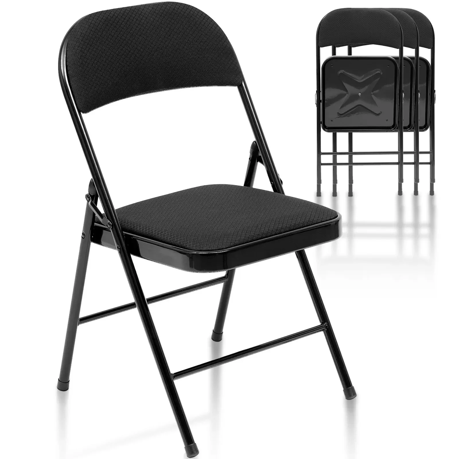 

Folding Chairs Set of 4 Fabric Cover Padded Folding Chair, Black