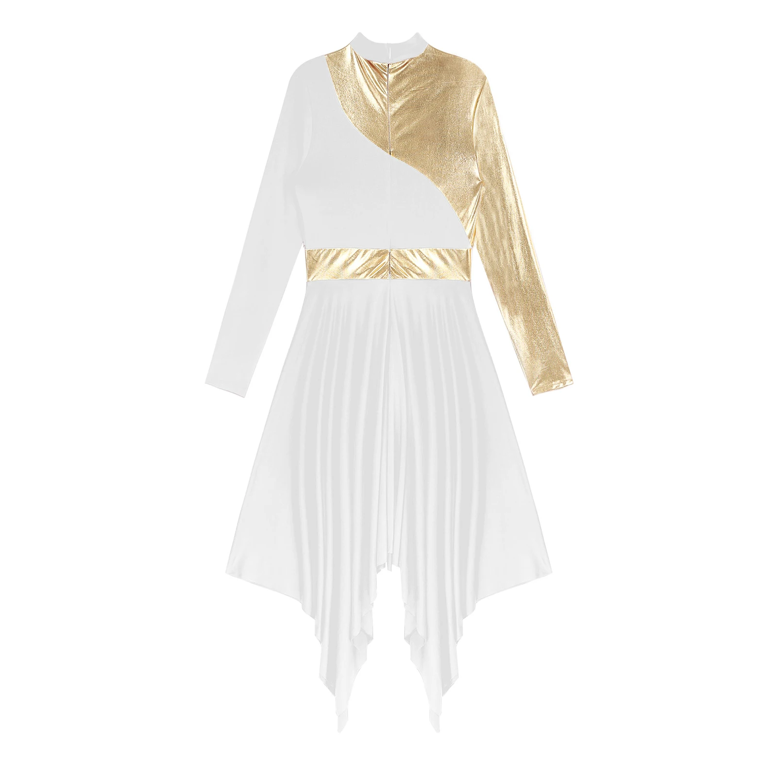 Womens Modern Lyrical Dance Dress Long Sleeve Church Choir Worship Waltz Ballroom Stage Performance Dancewear for Party Prom