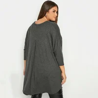 Plus Size Spring Autumn Elegant Hi Low Tunic 3/4 Batwing Sleeve Long Loose Blouse Dark Grey Pleat Back Large Size Casual Top 6XL - Image 3