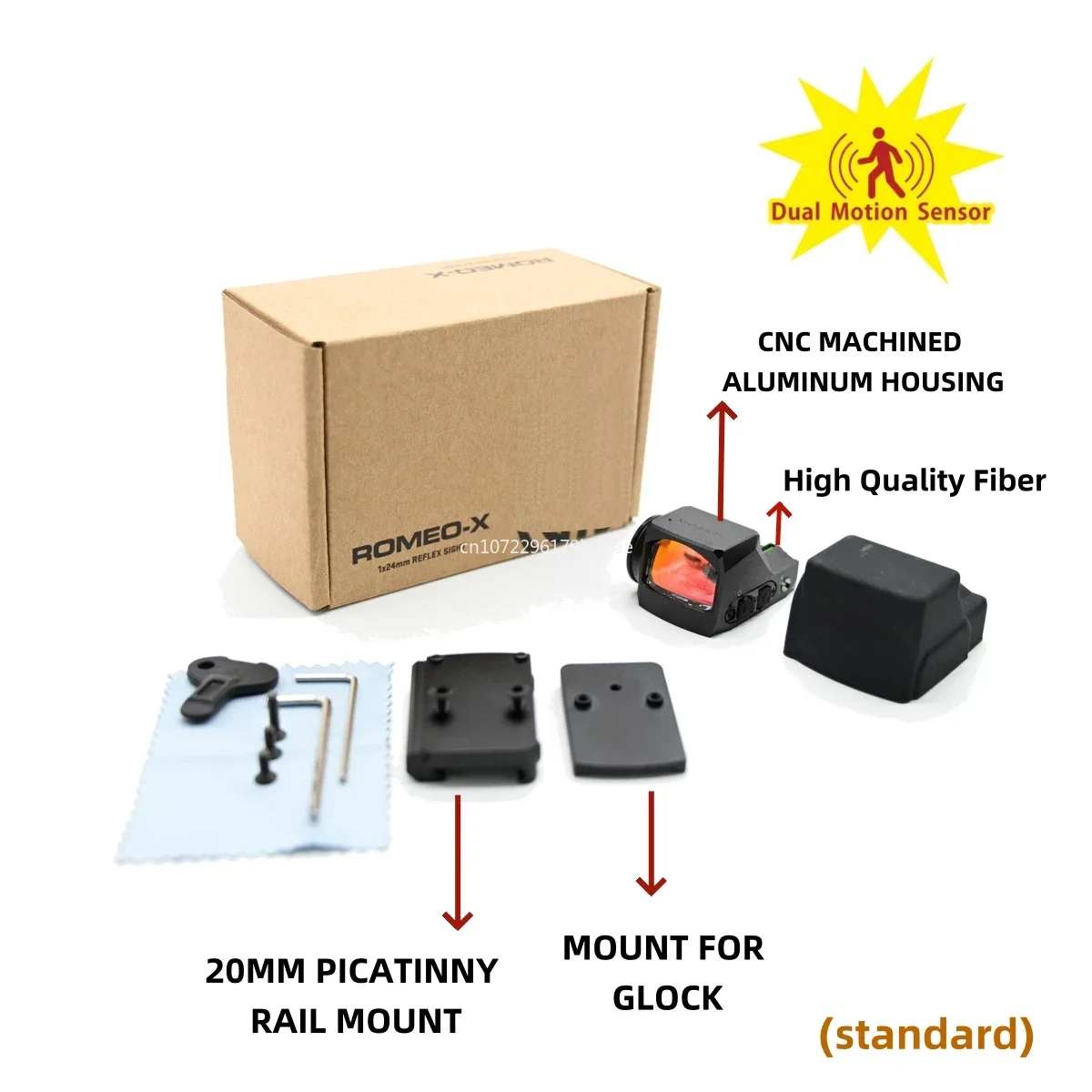 ROMEO-X 1x24mm 2&32 MOA Circle Dot Reticle Red Dot Sight w/Glock Mount Plate&Picatinny Mount MOTAC Airsoft Hunting RMS Footprint 6