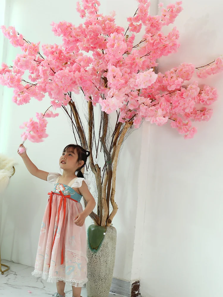 

100cm Fireproof Artificial Cherry Blossom Flore Branches Silk Sakura Flower Tree Wedding Backdrop Wall Party Home Marriage Decor