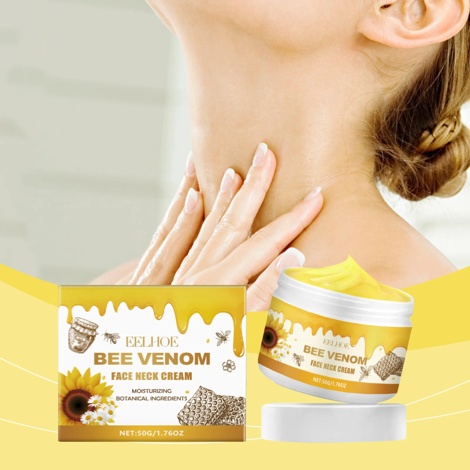 Bee Venom Face Neck Cream, Nourishing Moisturizer for Dry Sensitive Skin, Soothing Massage Care for Face Body