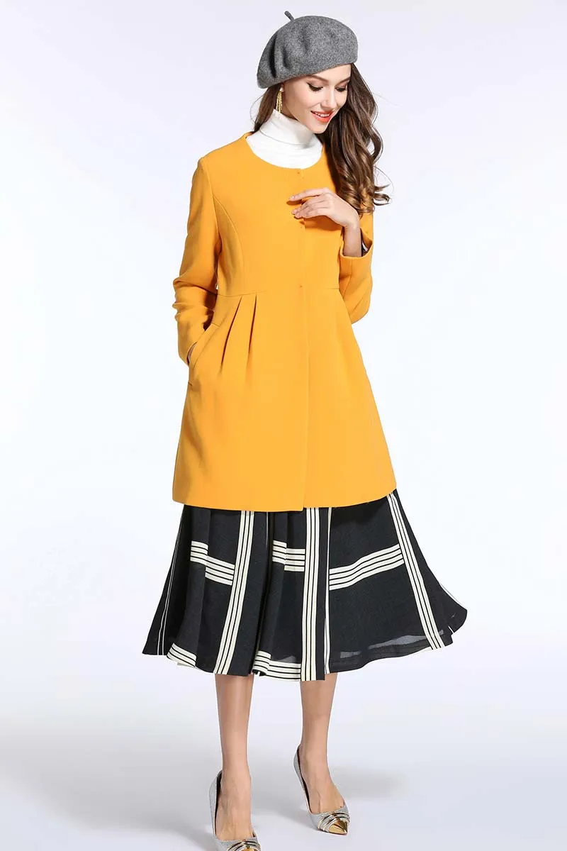 

Gowani Women's Winter Retro Round Neck Mid Length A-Line Simple Elegant Waist Casual Slim Lolita Coat