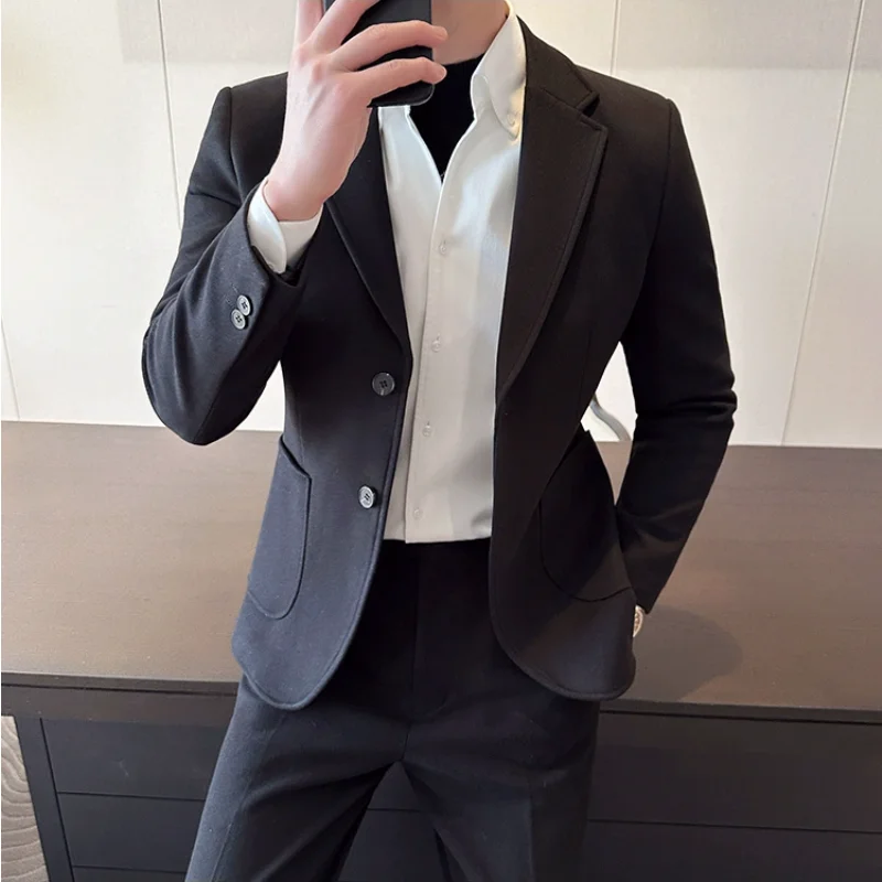 Plus Size 7XL-M ( Jacket+Pant）Autumn Winter Thickened Starry Sky Woolen Suit High Quality Slim Fit Business Social Casual 2 Pcs