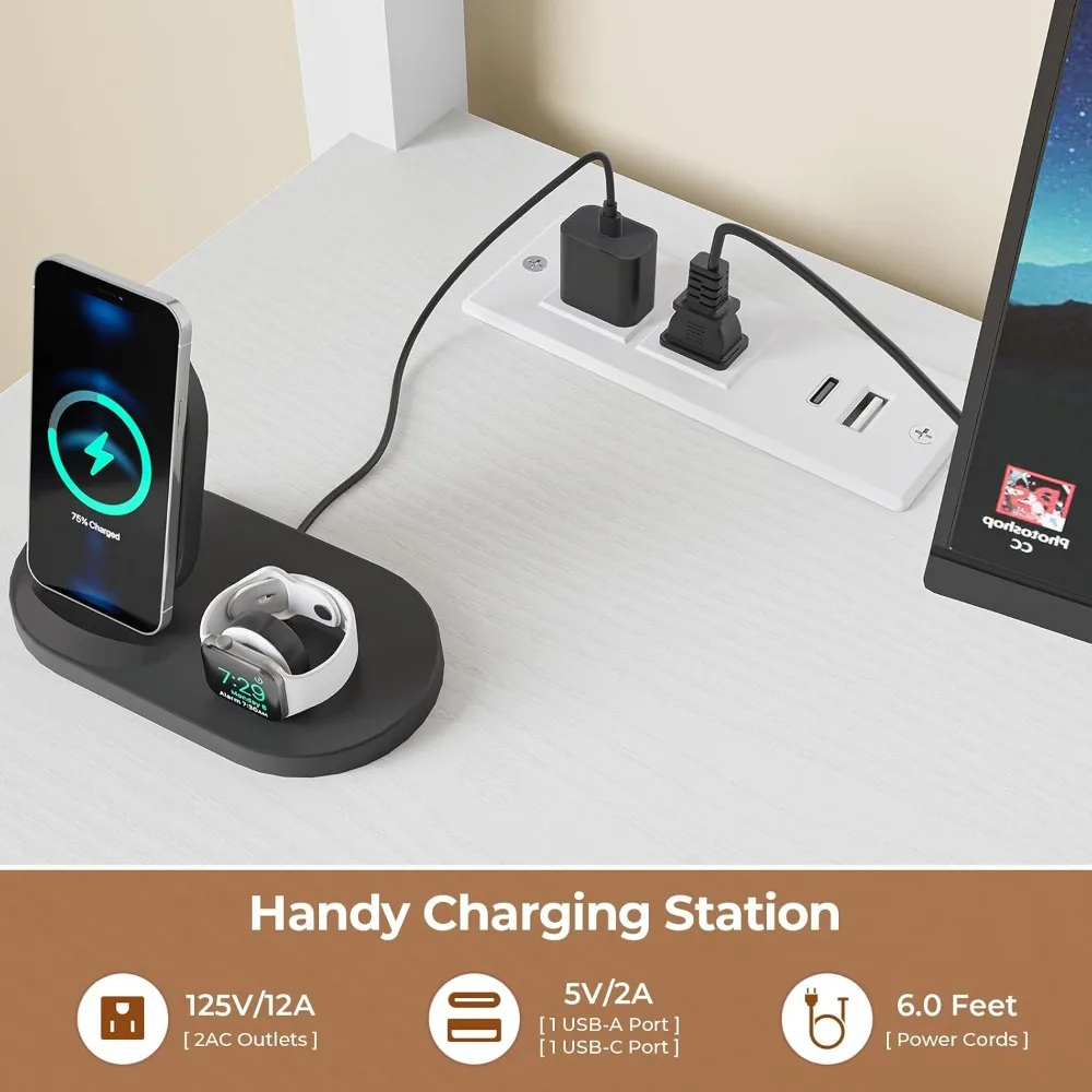 Loft Bed with L-Shaped Desk, Storage Drawers, Shelves, Power Outlets & LED Lights - Space Saving Twin Size