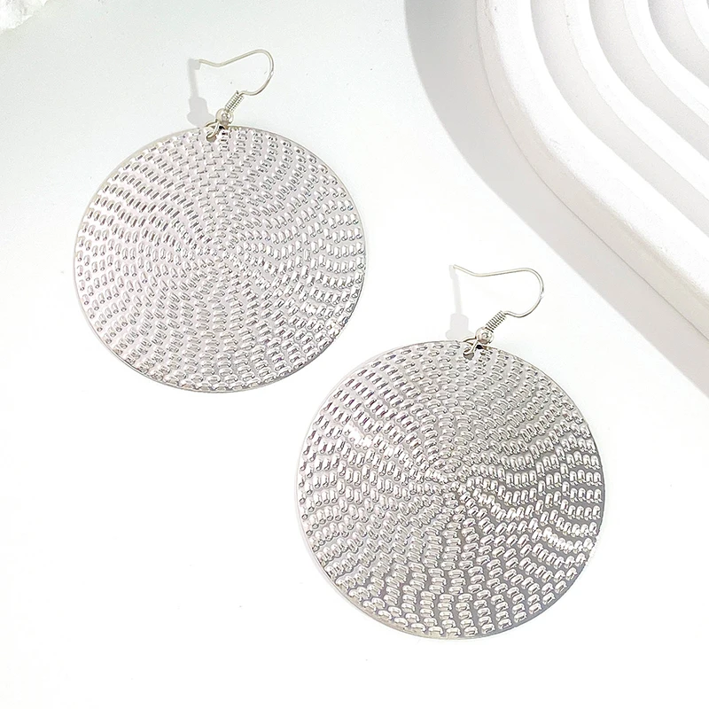 S79a16f124ed24f95a0dd11cf1718cb6bU Punk Exaggerated Gold Silver Color Drop Earrings for Women Fashion Big Round Circle Dangle Earrings Statement Jewelry Mallzona