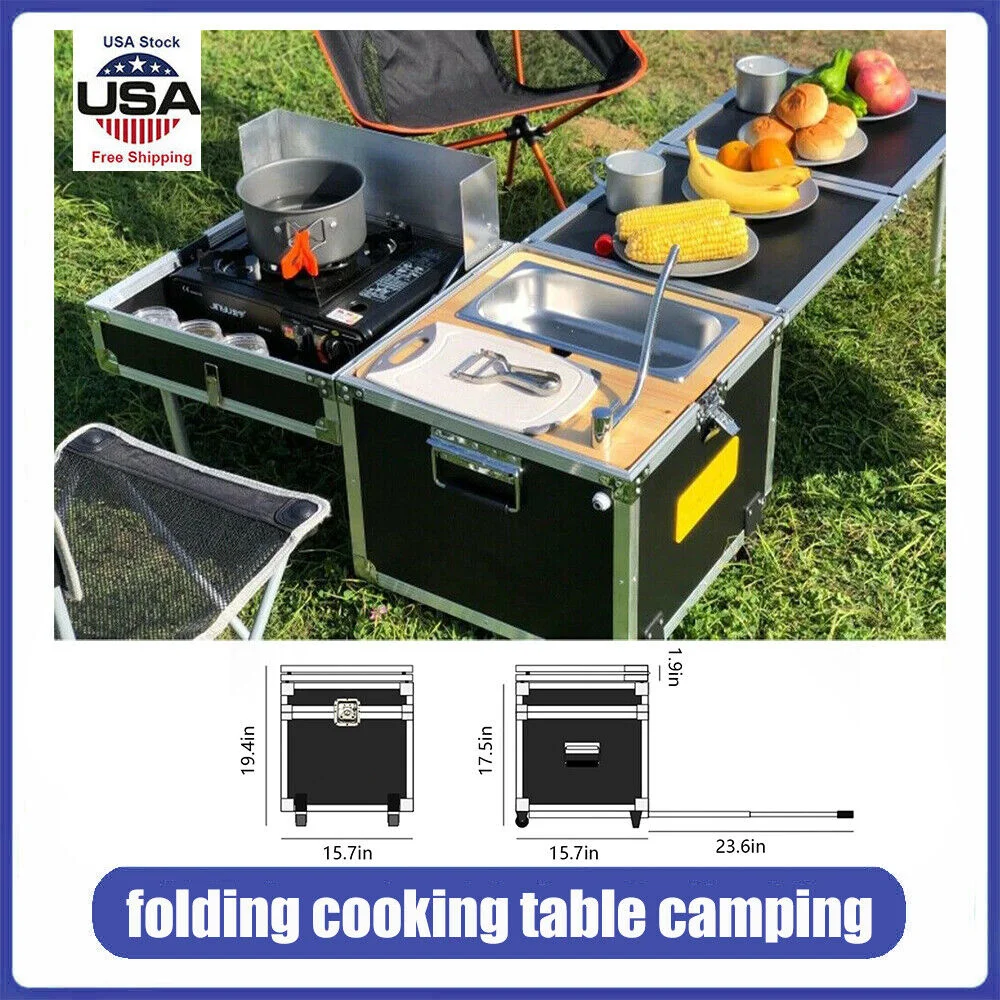 50L RV Space Outdoor Foldable Camping Pulley Kitchen Table Set Portable Folding Cooking Intelligent system for Motorhome Camper rv caravan boat camper outdoor stainless steel mini 1 burner pull type gas stove cook kitchen accessories