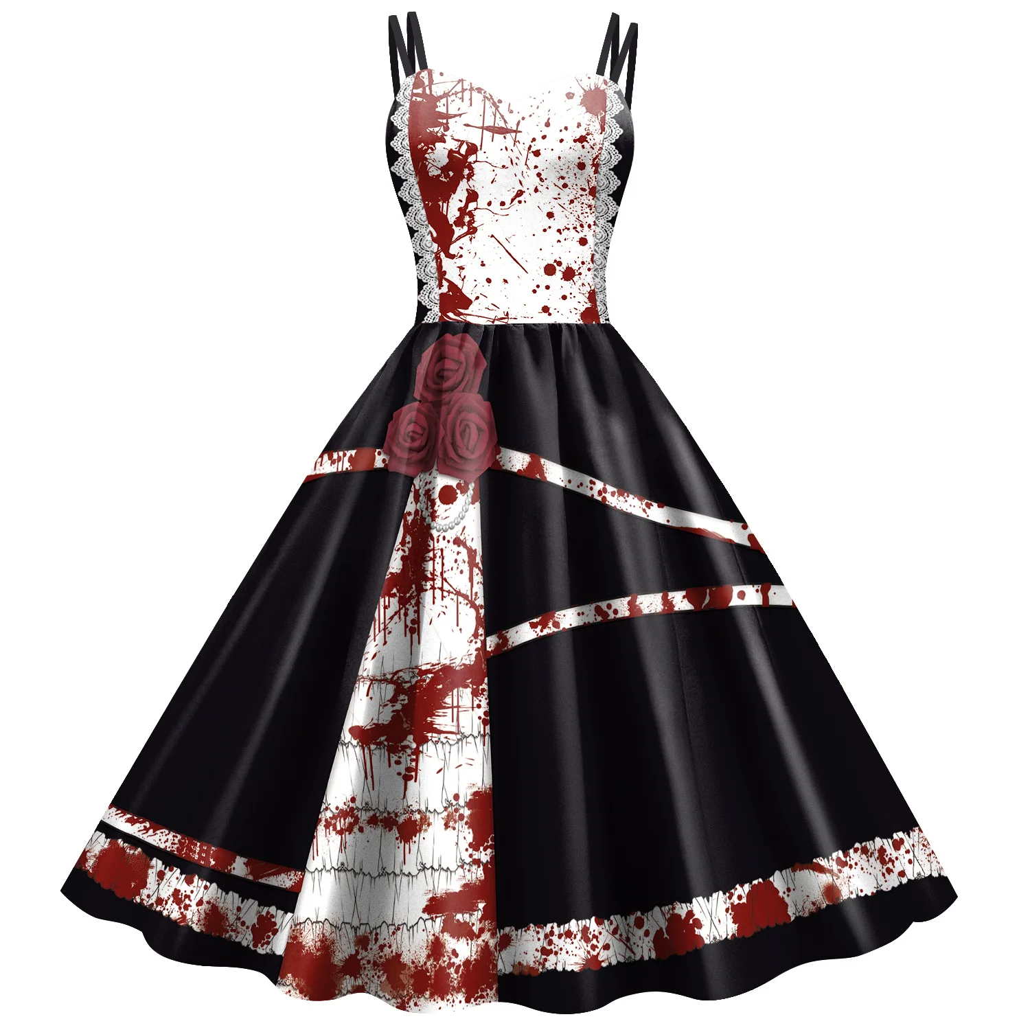 Halloween Horrible Blood Rose Princess Cosplay Costumes Girls Women Dress Printing Stocking Masquerade Carnival Party Outfits