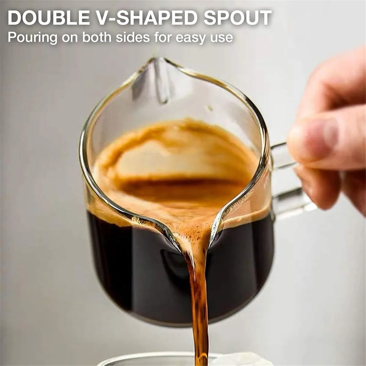 Espresso Cups Set of 2, 4 OZ Double Spouts Cups, Espresso Shot Glasses, Milk Cup with Handle, Clear Glass,