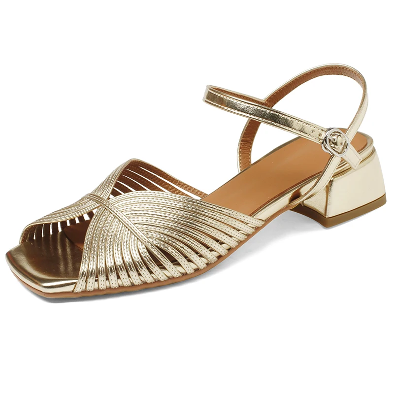 

2023 Summer Commuting Sandals Women Medium Heel Sandals Ladies Thin Strap Sandals Fashion Buckle Shoes