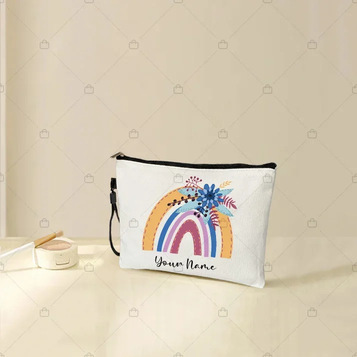 Custom Personalized Name Text Rainbow Makeup Bags Mistress Teacher's Gift Cute School Supplies Pencil Pouch Travel Toiletry Kits 5