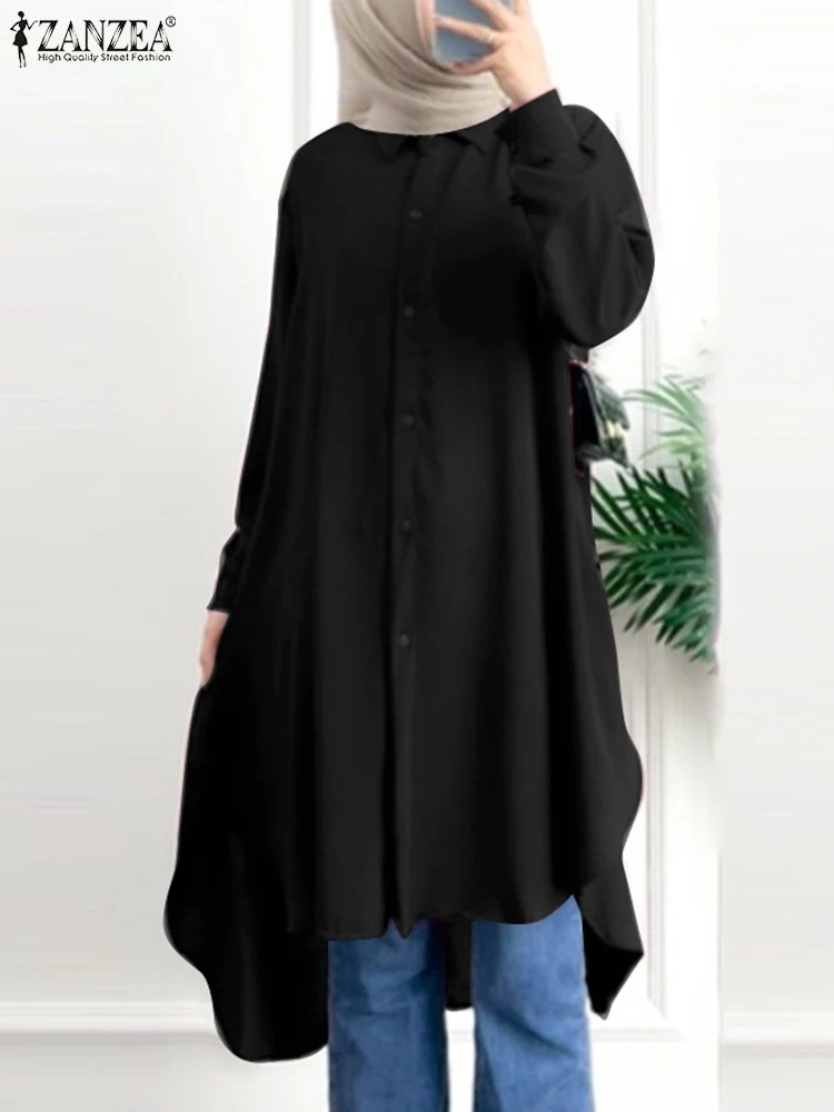

ZANZEA Female Long Sleeve Muslim Blouse Turkey Ramadan Abaya Tops Spring Vintage Party Solid Blusas Vintage Elegant Casual Shirt