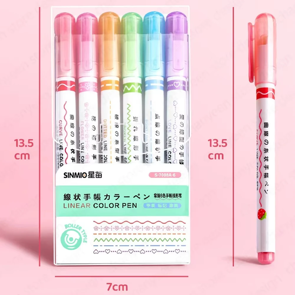 Highlighter Marker 6Pcs/Set Flower Line Shape Roller Tip Curve Liner Marker Kawaii Korean Stationery School Office Supplies Gifts highlighter pen marker pen highlighter marker