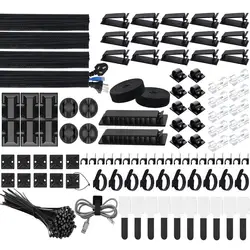 Cable Management Kit - 200 - Piece Set with Sleeves, Adhesive Clips, and Fastening Ties for Home and Office Organization (Black)