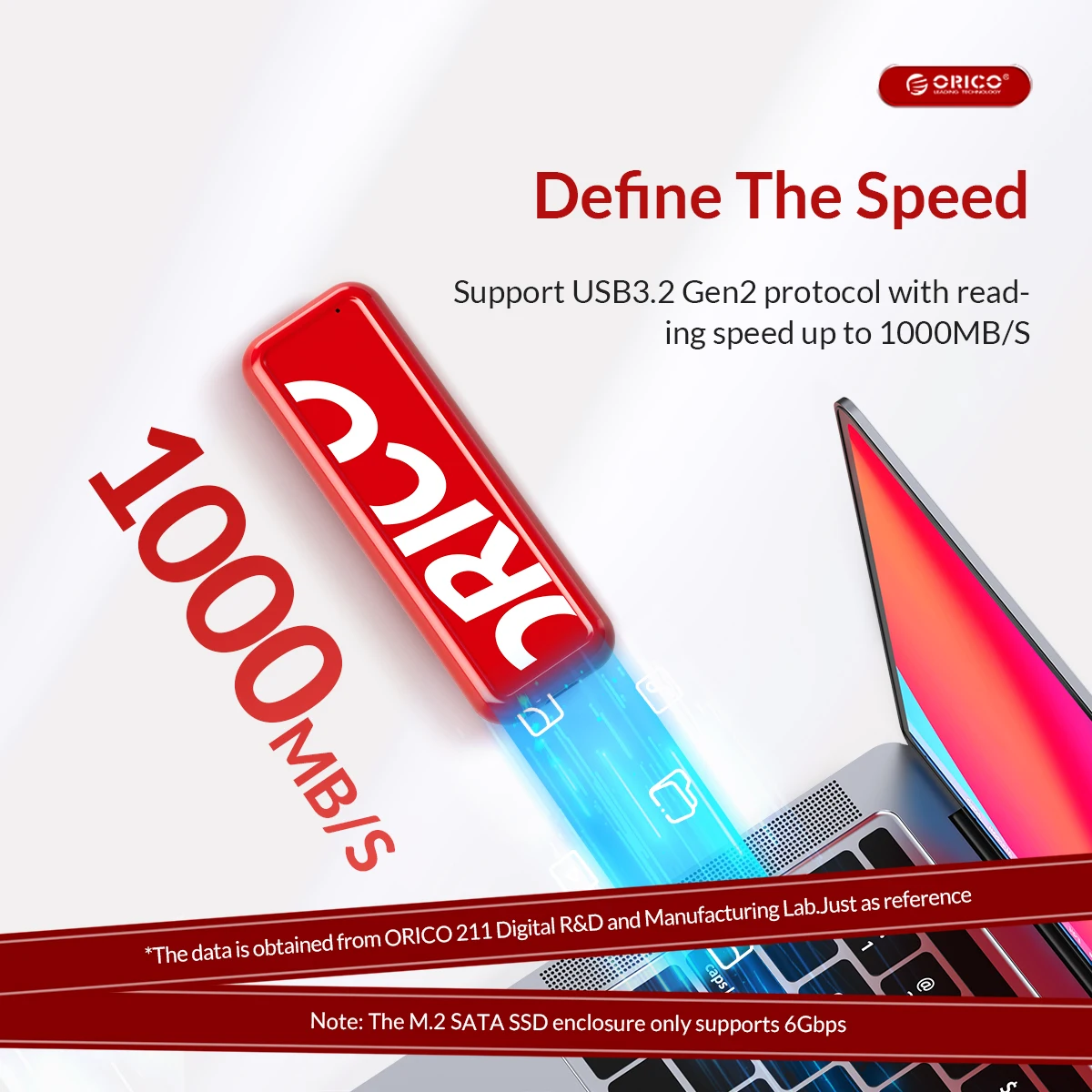 ORICO 새로운 트렌드 M2 NVMe SSD 인클로저, USB 3.2 2 세대 C타입 M.2 SSD 케이스, 클래식 레드 블랙 컬러, 스마트 수면 지원, 6Gbps, 10Gbps
