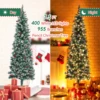 6/6.5/7.5 Ft Artificial TreePre-Decorated Pencil Christmas Tree Pre-Lit Holiday Tree PVC Flocked Frosted Tips Warm White Lights 3