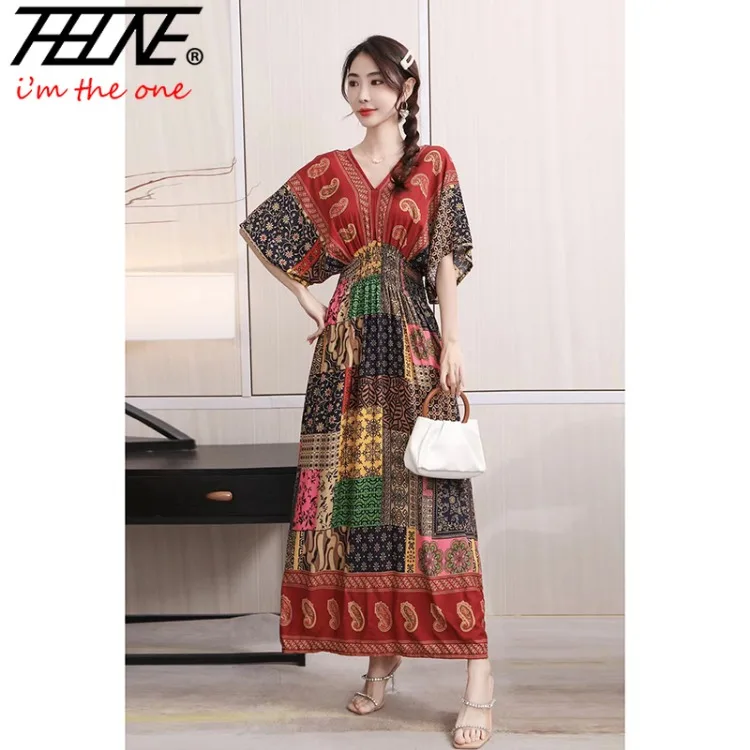 Women Dress Summer 2024 Maxi Long Print Indian Bohemian Clothing New in Dresses Vintage Korean Style Fashion Robe Ropa De Mujer