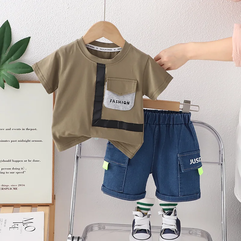 

Kids Sets 2024 Summer Baby Boy Clothes 1 To 2 Years Casual Patch Pocket Short Sleeve T-shirts Tops and Shorts Boys Infant Outfit