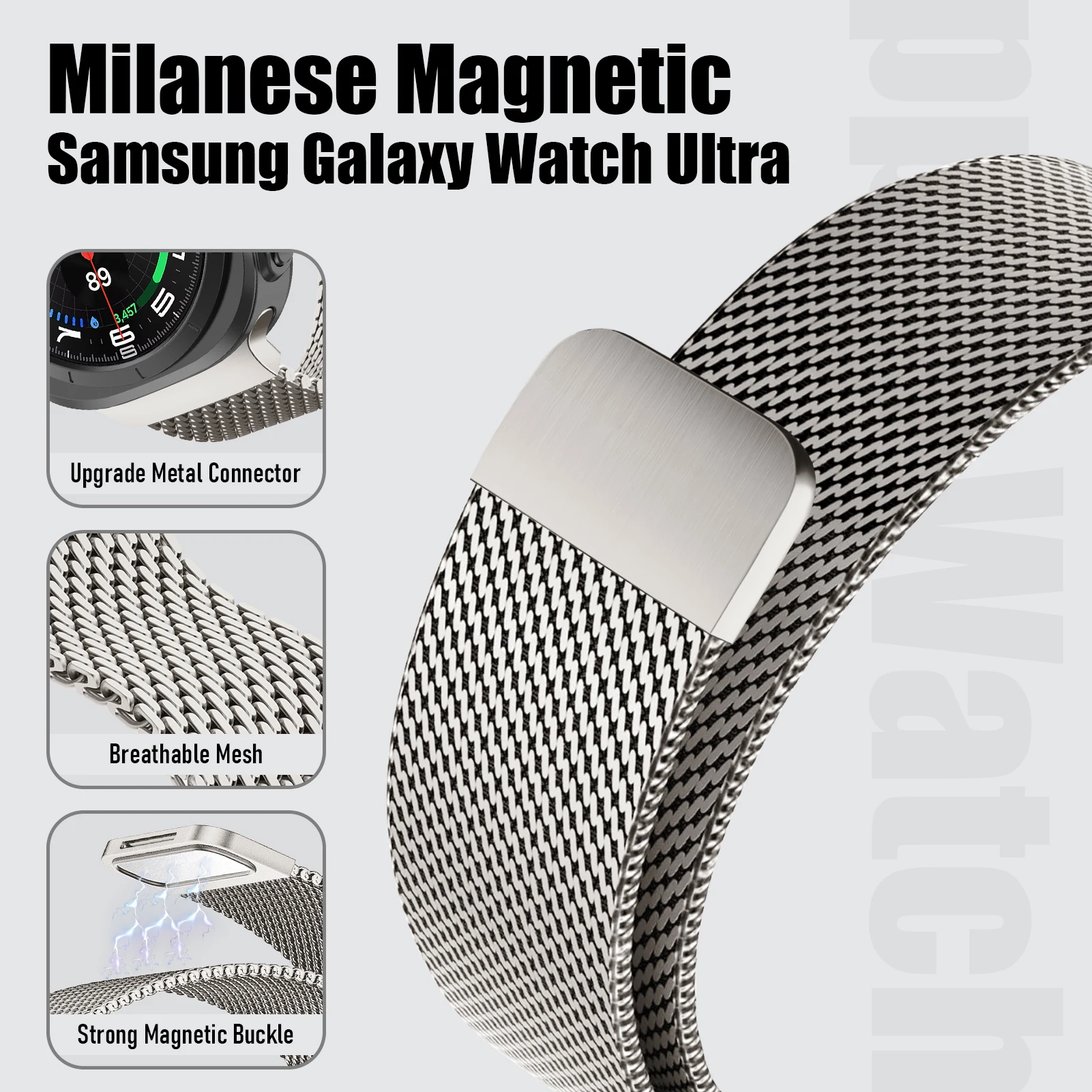Thick Milanese Loop Stainless Steel Magnetic Smart Watch Bracelet Strap