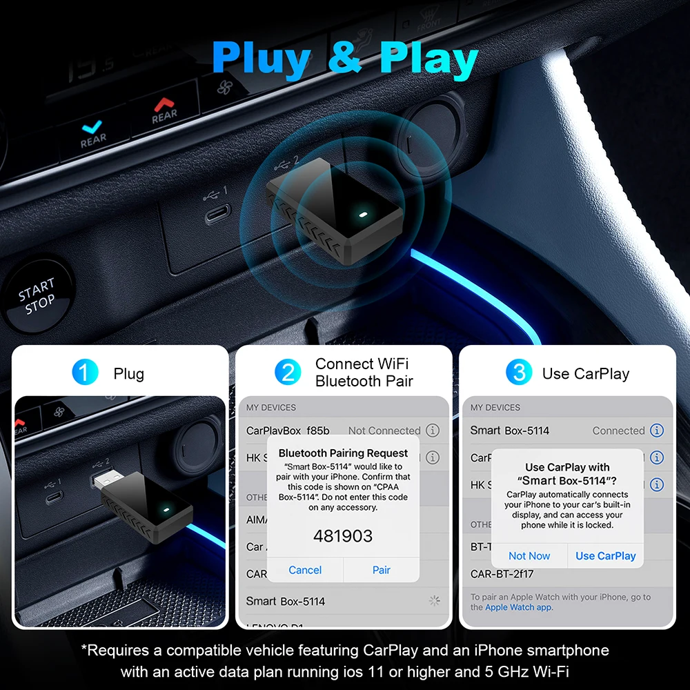 2in1 무선 Carplay 어댑터 안드로이드 자동 스마트 동글 미니 박스 플러그 앤 플레이 볼보 벤츠 캐딜락 지프 렉서스 뷰익 폭스바겐