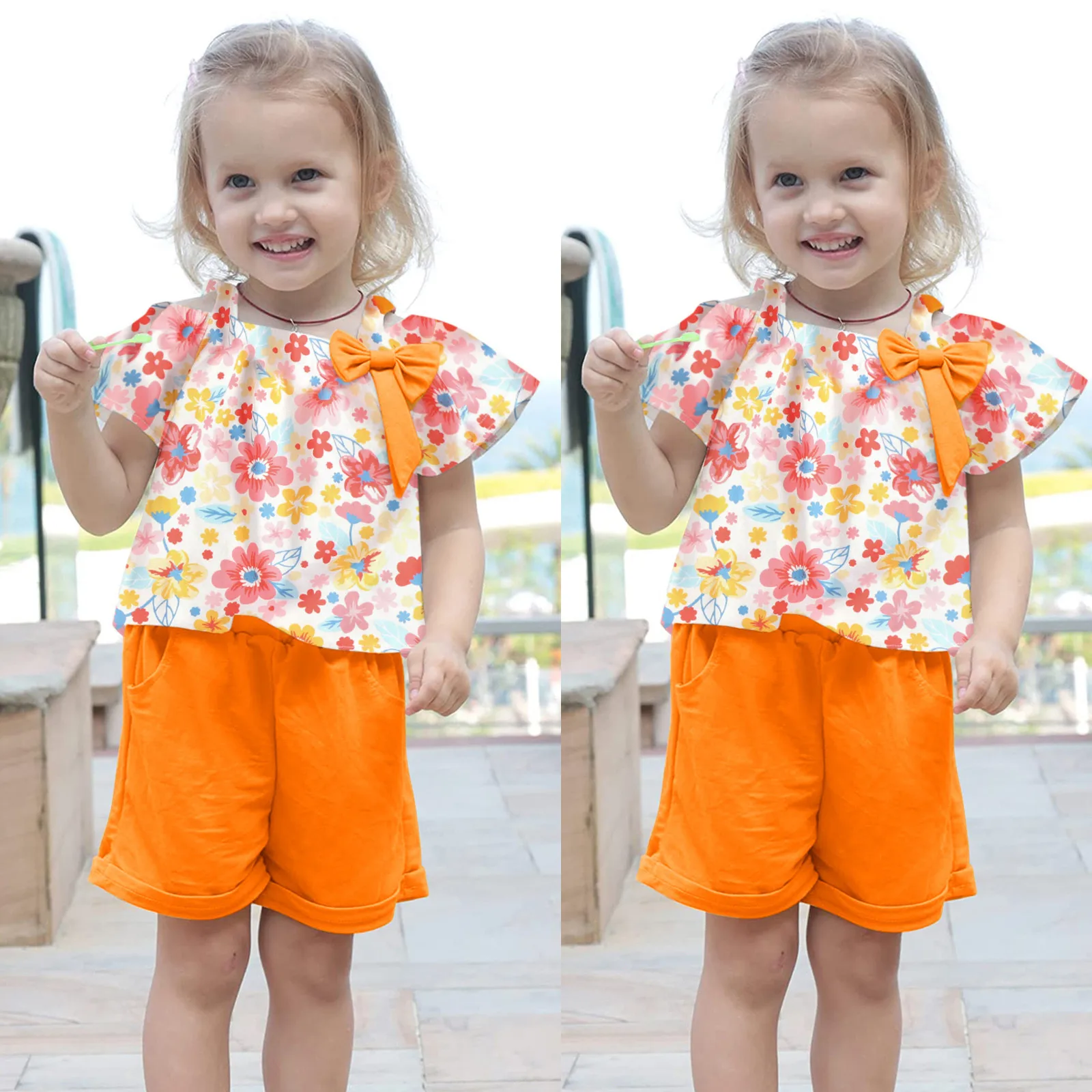 

Receiving Blankets with Headband Girl Toddler Kids Girl's Outfits Short Sleeve Floral Off The Shoulder New Baby Clothes Girl