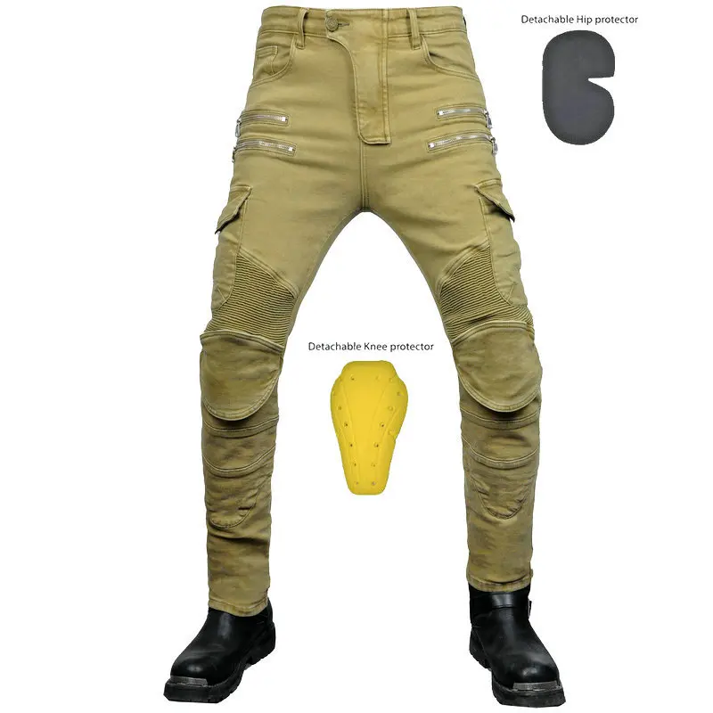 보호 장비가 내장된 오토바이 라이딩 청바지 바지, 엉덩이와 무릎에 내마모성 방화 케블라 보호층 포함